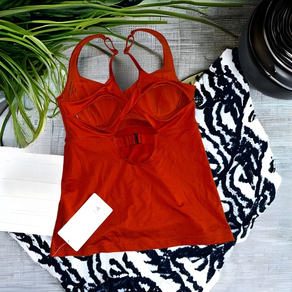 NWT ATHLETA Entwined Bra Cup Tankini Top, Palomino Rust orange Active top, 32B/C - Picture 6 of 13